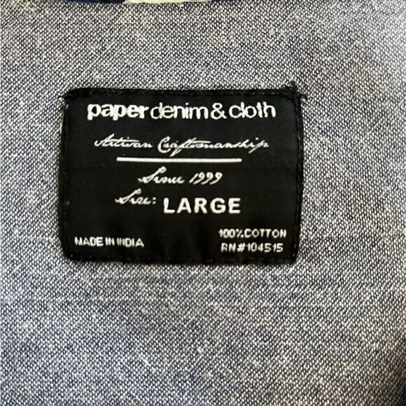 Paper, Denim & Cloth Short Sleeved Button Down in Like New Condition Size Large - Picture 5 of 5